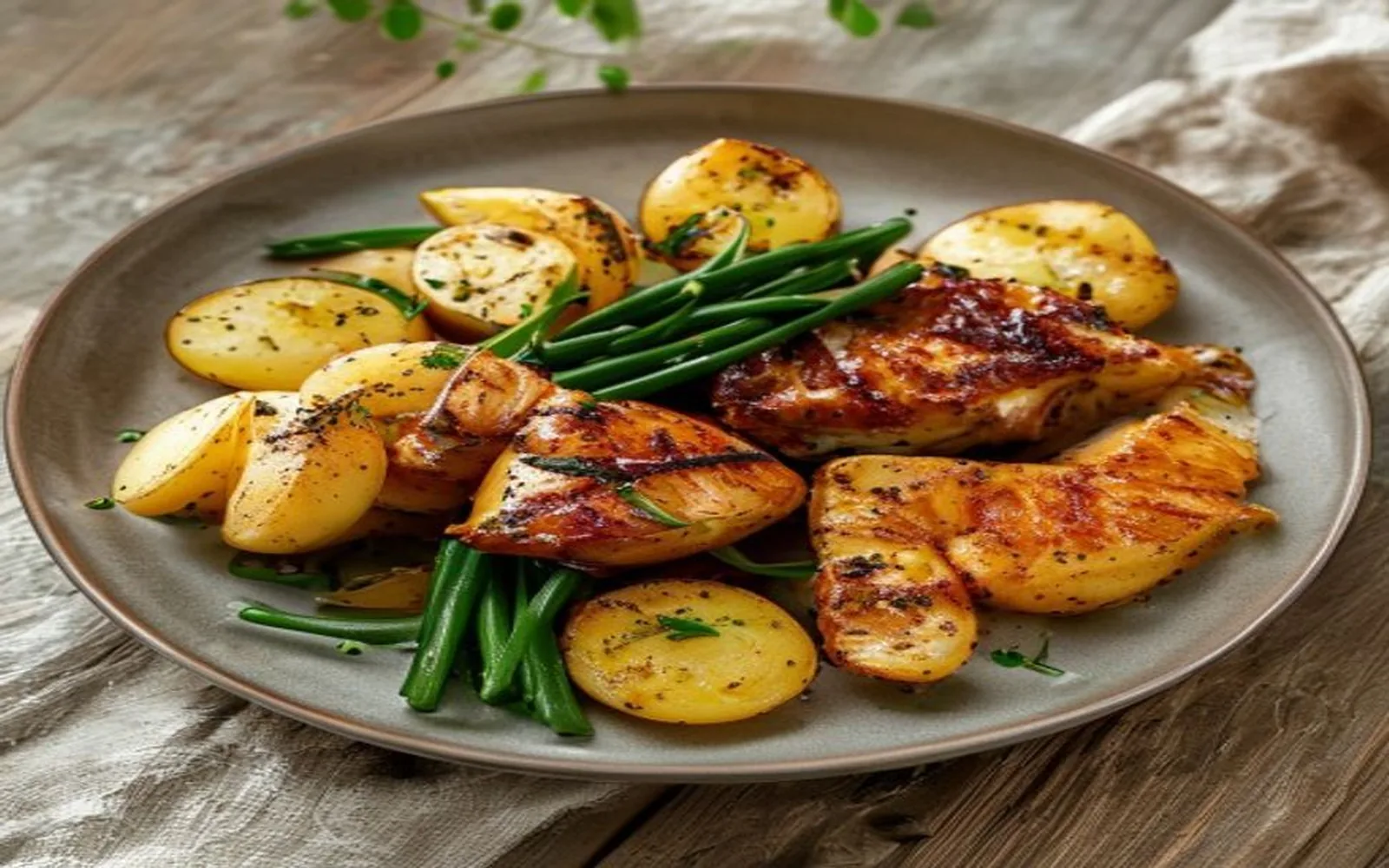 Chicken potato dinner plate with green beans